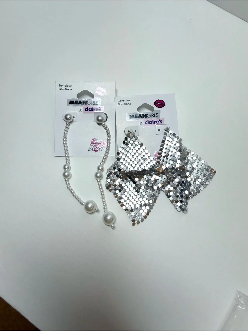 Silver Mesh Drop Earrings and Pearl like Dangle Set - Silver/White